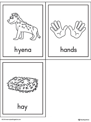 Letter H Words and Pictures Printable Cards: Hyena, Hands, Hay