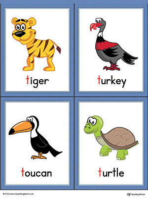 Letter L Words and Pictures Printable Cards: Lion, Lizard, Llama, Lobster (Color)