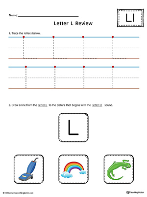 Use the Letter L Review in Color worksheet to help your student practice tracing and the beginning sound of the letter L.