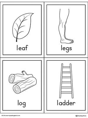 Letter L Words and Pictures Printable Cards: Leaf, Legs, Log, Ladder
