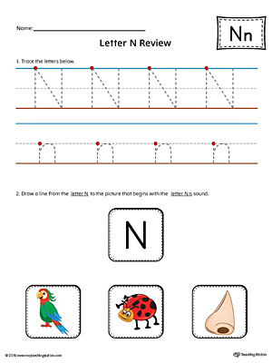 Letter N Review Worksheet (Color)