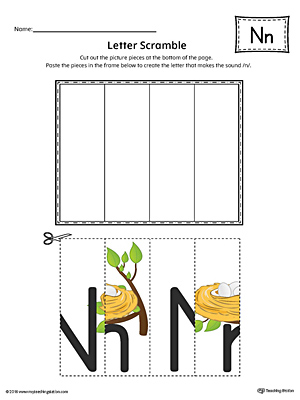 Letter N Scramble Worksheet (Color)