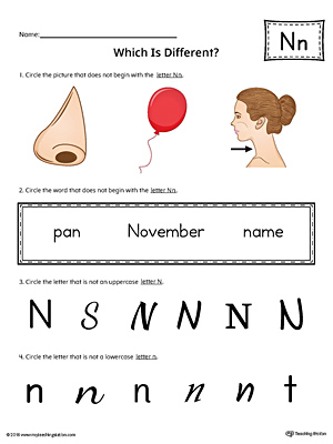 Letter N Which is Different Worksheet (Color)