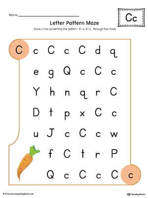 Letter C Pattern Maze Worksheet (Color)