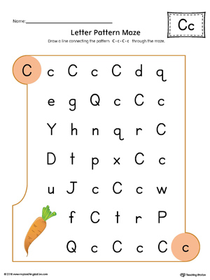 Letter C Pattern Maze Worksheet (Color) | MyTeachingStation.com