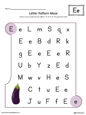 Letter E Pattern Maze Worksheet (Color)