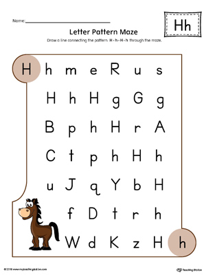 Letter H Pattern Maze Worksheet (Color)