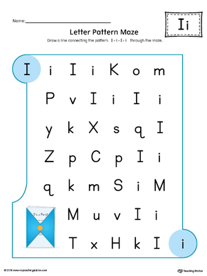 Letter I Pattern Maze Worksheet (Color)