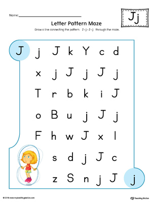 Letter J Pattern Maze Worksheet (Color)