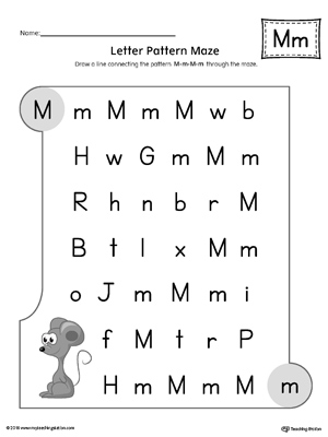 Letter M Pattern Maze Worksheet (Color)