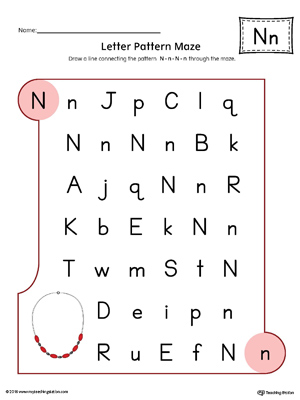 Letter N Pattern Maze Worksheet (Color)
