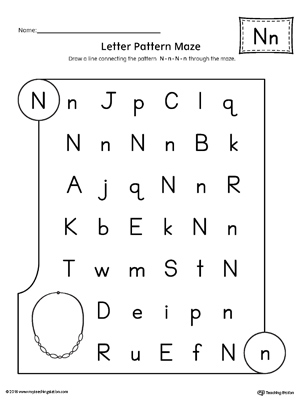 Letter N Pattern Maze Worksheet