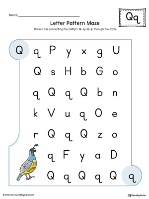 Letter Q Pattern Maze Worksheet (Color)