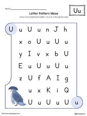 Letter U Pattern Maze Worksheet (Color)