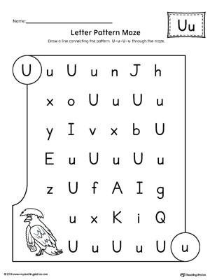 Letter U Pattern Maze Worksheet