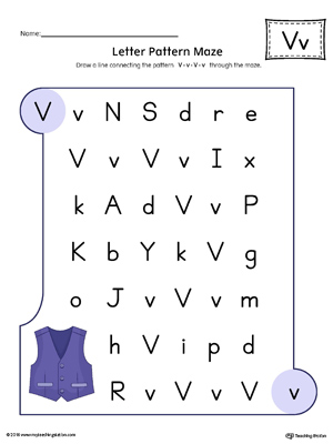 Letter V Pattern Maze Worksheet (Color)