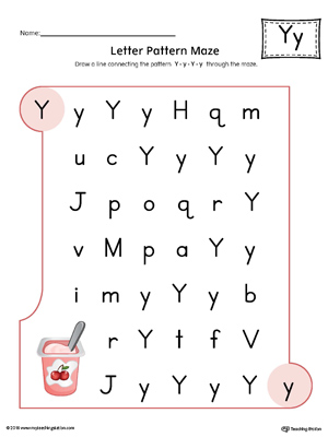 Letter Y Pattern Maze Worksheet (Color)