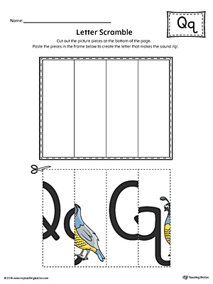 Use the Letter Q Scramble in Color printable worksheet to aid your student in recognizing the letter Q and it