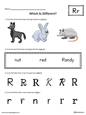 Letter R Which is Different Worksheet (Color)