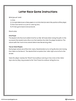 Letter Z Activity Game Instructions