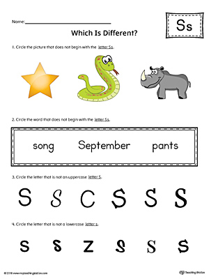 Letter S Which is Different Worksheet (Color)