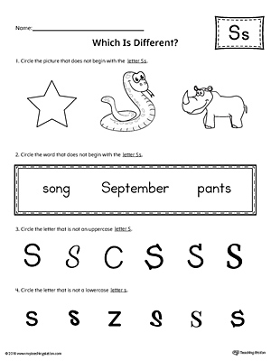 Letter S Which is Different Worksheet