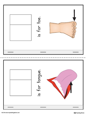 Letter T Cut-And-Paste Printable MiniBook for Preschool in Color