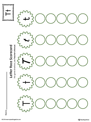 Letter T Activity Race Game for Preschool in Color