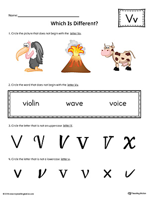 Letter V Which is Different Worksheet (Color)