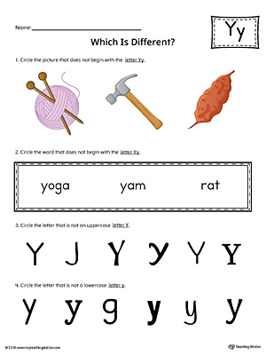 Letter Y Which is Different Worksheet (Color)