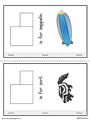 Letter Z Cut-And-Paste Printable MiniBook for Preschool in Color