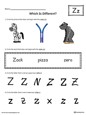 Letter Z Which is Different Worksheet (Color)