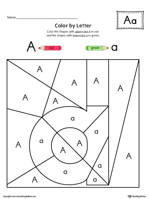 The Lowercase Letter A Color-by-Letter Worksheet will help your child identify the letters of the alphabet and discover colors and shapes.