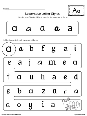 Lowercase Letter A Styles Worksheet