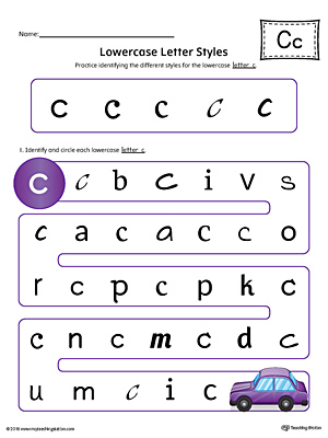 Lowercase Letter C Styles Worksheet (Color)