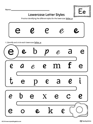Lowercase Letter E Styles Worksheet