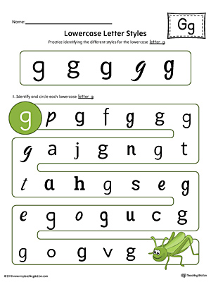 Lowercase Letter G Styles Worksheet (Color)