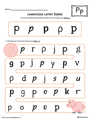 Lowercase Letter P Styles Worksheet (Color)