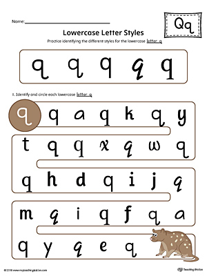 Lowercase Letter Q Styles Worksheet (Color)