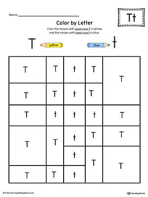 The Lowercase Letter T Color-by-Letter Worksheet will help your child identify the letters of the alphabet and discover colors and shapes.