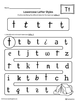 Lowercase Letter T Styles Worksheet