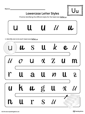 Lowercase Letter U Styles Worksheet (Color)