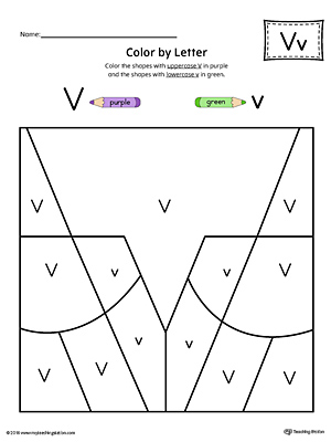 Lowercase Letter V Color-by-Letter Worksheet