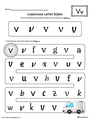 Lowercase Letter V Styles Worksheet (Color)