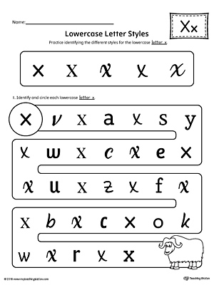 Lowercase Letter X Styles Worksheet