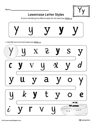 Lowercase Letter Y Styles Worksheet (Color)