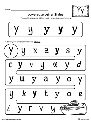 Lowercase Letter Y Styles Worksheet