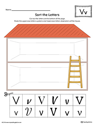 Sort the Uppercase and Lowercase Letter V Worksheet (Color)