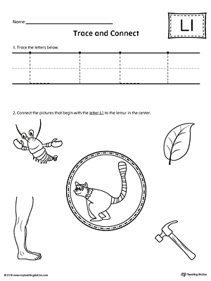 Trace Letter L and Connect Pictures Worksheet