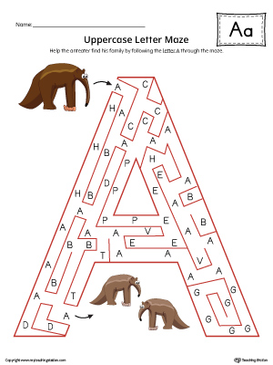 Uppercase Letter A Maze Worksheet (Color)